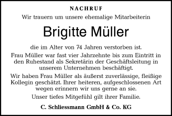 Traueranzeige von Brigitte Müller von Haller Tagblatt