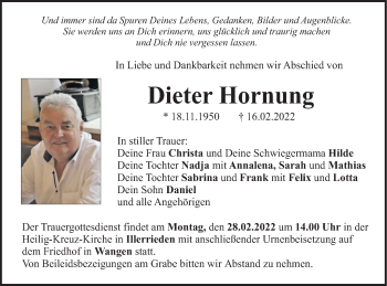 Traueranzeige von Dieter Hornung von SÜDWEST PRESSE Ausgabe Ulm/Neu-Ulm