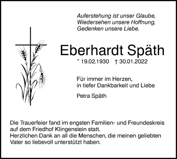 Traueranzeige von Eberhardt Späth von SÜDWEST PRESSE Ausgabe Ulm/Neu-Ulm