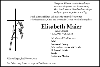 Traueranzeige von Elisabeth Maier von Ehinger Tagblatt