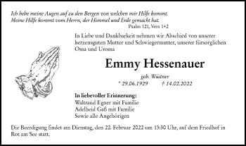 Traueranzeige von Emmy Hessenauer von Hohenloher Tagblatt