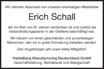 Traueranzeige von Erich Schall von Geislinger Zeitung