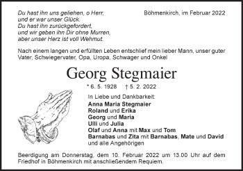 Traueranzeige von Georg Stegmaier von Geislinger Zeitung