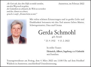 Traueranzeige von Gerda Schmohl von Geislinger Zeitung