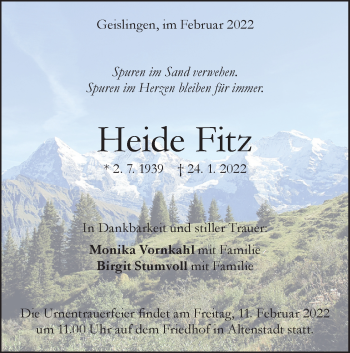 Traueranzeige von Heide Fitz von Geislinger Zeitung