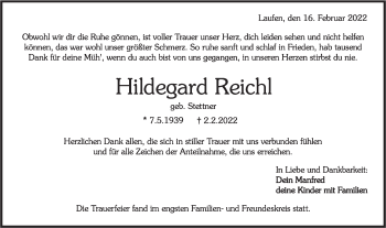 Traueranzeige von Hildegard Reichl von Rundschau Gaildorf