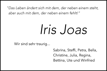 Traueranzeige von Iris Joas von Illertal Bote