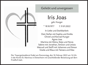 Traueranzeige von Iris Joas von Illertal Bote