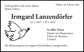 Traueranzeige von Irmgard Lanzendörfer von Metzinger-Uracher Volksblatt