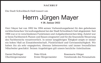 Traueranzeige von Jürgen Mayer von Haller Tagblatt