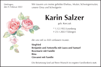 Traueranzeige von Karin Salzer von Metzinger-Uracher Volksblatt