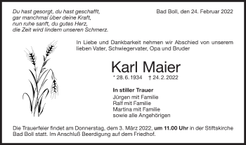 Traueranzeige von Karl Maier von NWZ Neue Württembergische Zeitung