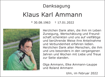 Traueranzeige von Klaus Karl Ammann von SÜDWEST PRESSE Ausgabe Ulm/Neu-Ulm