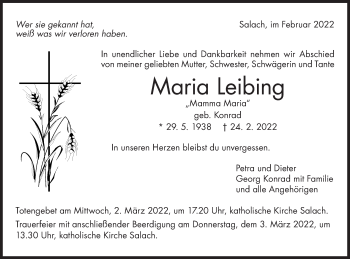 Traueranzeige von Maria Leibing von NWZ Neue Württembergische Zeitung