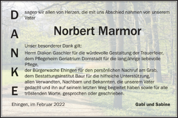 Traueranzeige von Norbert Marmor von Ehinger Tagblatt