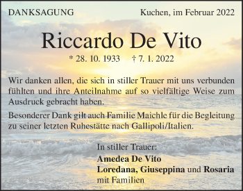 Traueranzeige von Riccardo De Vito von Geislinger Zeitung