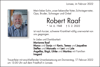 Traueranzeige von Robert Raaf von Geislinger Zeitung