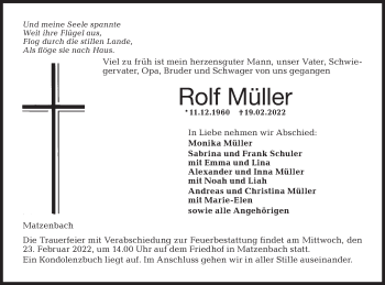 Traueranzeige von Rolf Müller von Hohenloher Tagblatt