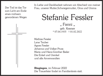 Traueranzeige von Stefanie Fessler von Metzinger-Uracher Volksblatt