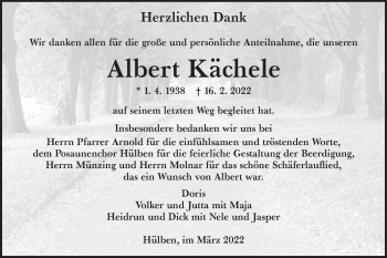 Traueranzeige von Albert Kächele von Alb-Bote/Metzinger-Uracher Volksblatt