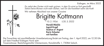 Traueranzeige von Brigitte Kottmann von NWZ Neue Württembergische Zeitung