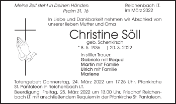 Traueranzeige von Chistine Söll von Geislinger Zeitung