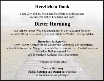 Traueranzeige von Dieter Hornung von SÜDWEST PRESSE Ausgabe Ulm/Neu-Ulm