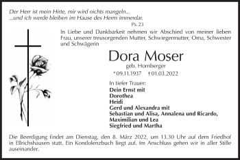 Traueranzeige von Dora Moser von Hohenloher Tagblatt