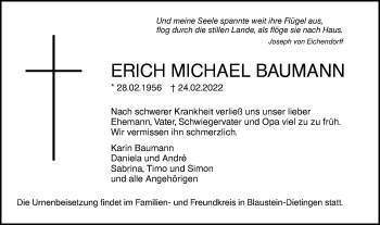 Traueranzeige von Erich Michael Baumann von SÜDWEST PRESSE Ausgabe Ulm/Neu-Ulm