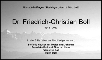 Traueranzeige von Friedrich-Christian Boll von Metzinger-Uracher Volksblatt