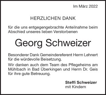 Traueranzeige von Geog Schweizer von Geislinger Zeitung