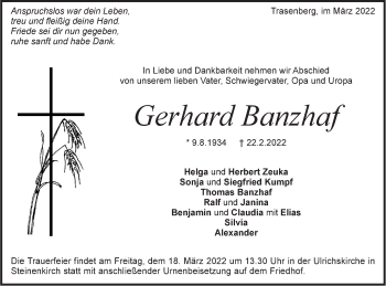 Traueranzeige von Gerhard Banzhaf von Geislinger Zeitung