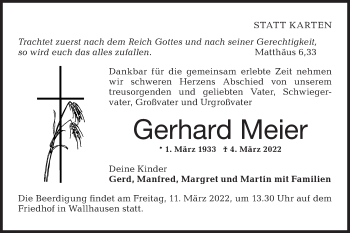 Traueranzeige von Gerhard Meier von Hohenloher Tagblatt