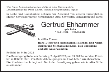 Traueranzeige von Gertrud Ehhammer von Hohenloher Tagblatt