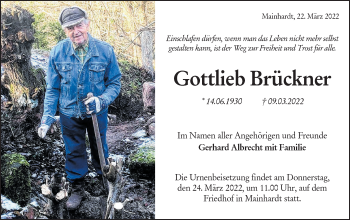 Traueranzeige von Gottlieb Brückner von Haller Tagblatt