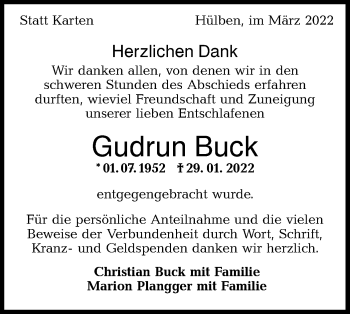 Traueranzeige von Gudrun Buck von Metzinger-Uracher Volksblatt