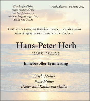 Traueranzeige von Hans-Peter Herb von NWZ Neue Württembergische Zeitung