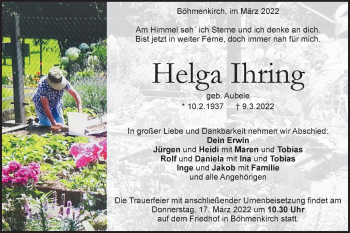 Traueranzeige von Helga Ihring von Geislinger Zeitung