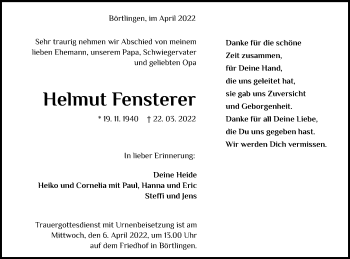 Traueranzeige von Helmut Fensterer von NWZ Neue Württembergische Zeitung