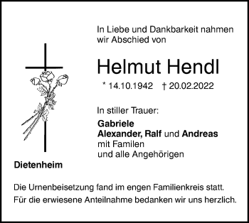 Traueranzeige von Helmut Hendl von Illertal Bote