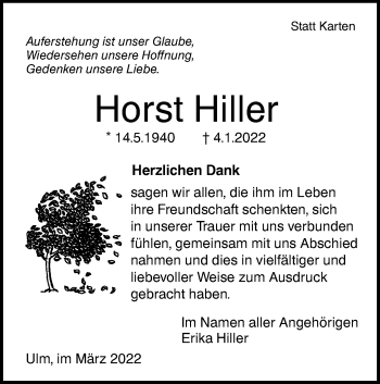 Traueranzeige von Horst Hiller von SÜDWEST PRESSE Ausgabe Ulm/Neu-Ulm