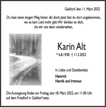 Traueranzeige von Karin Alt von Rundschau Gaildorf
