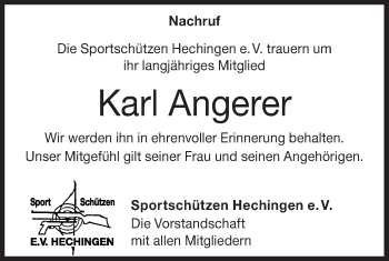 Traueranzeige von Karl Angerer von Metzinger-Uracher Volksblatt