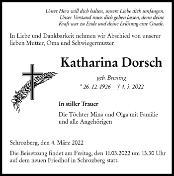 Traueranzeige von Katharina Dorsch von Hohenloher Tagblatt