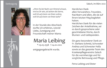 Traueranzeige von Maria Leibing von NWZ Neue Württembergische Zeitung