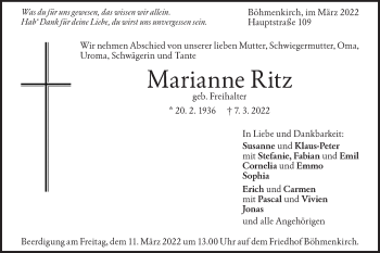 Traueranzeige von Marianne Ritz von Geislinger Zeitung