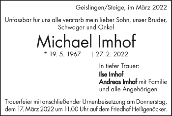 Traueranzeige von Michael Imhof von Geislinger Zeitung