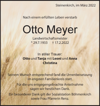 Traueranzeige von Otto Meyer von Geislinger Zeitung