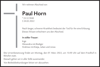 Traueranzeige von Paul Horn von Haller Tagblatt