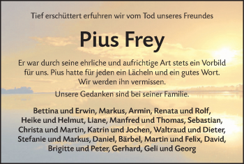 Traueranzeige von Pius Frey von Rundschau Gaildorf